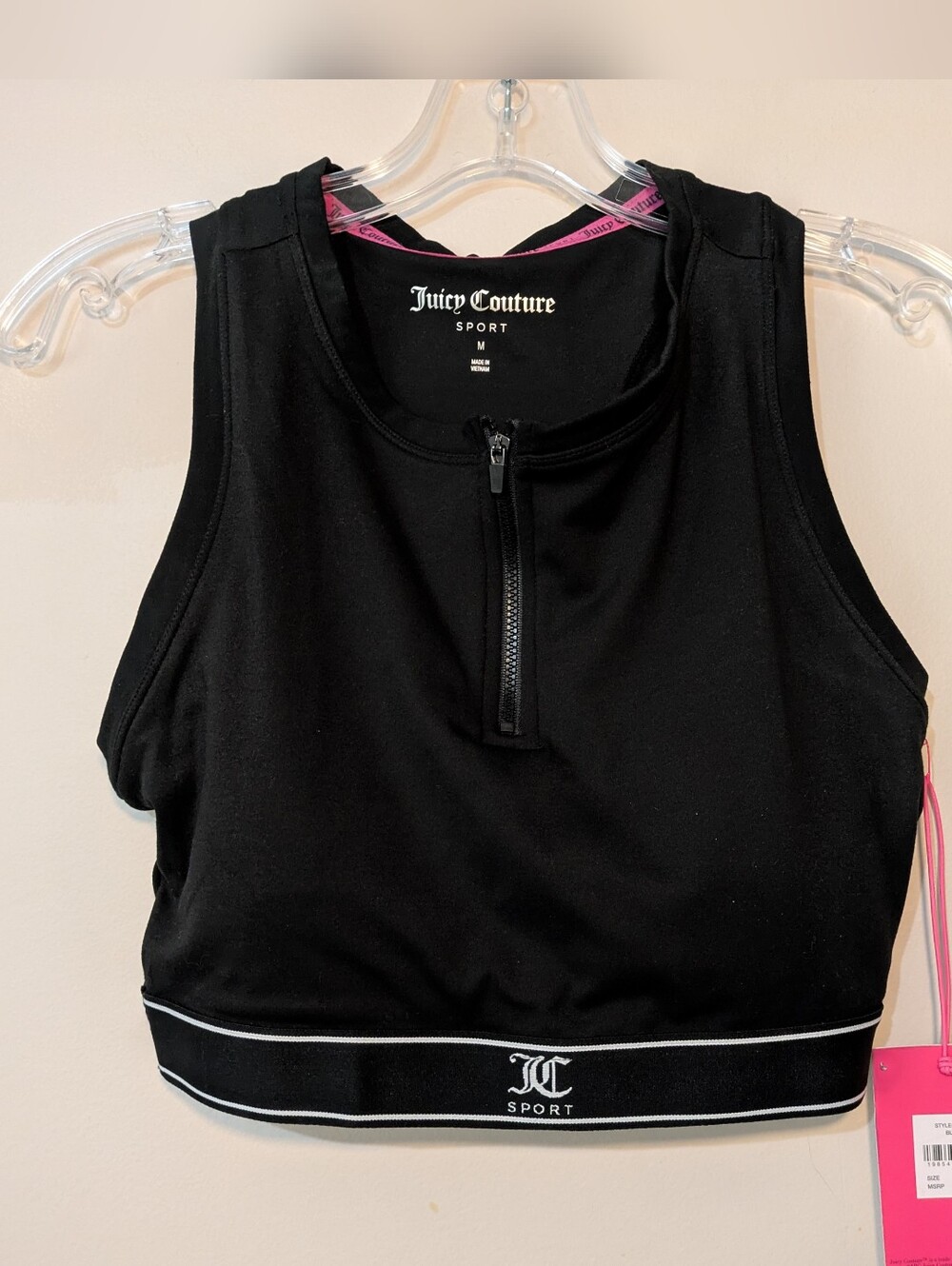 Juicy Couture Black Sports Bra Crop Top Front Zip Size Medium New With Tags!